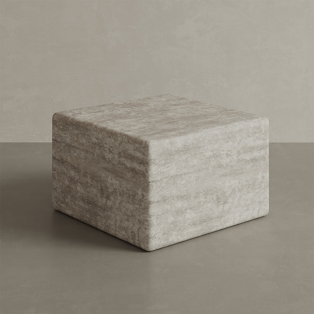 Alba Travertine Accent Table - White - 28/39/54cm - White travertine garden table