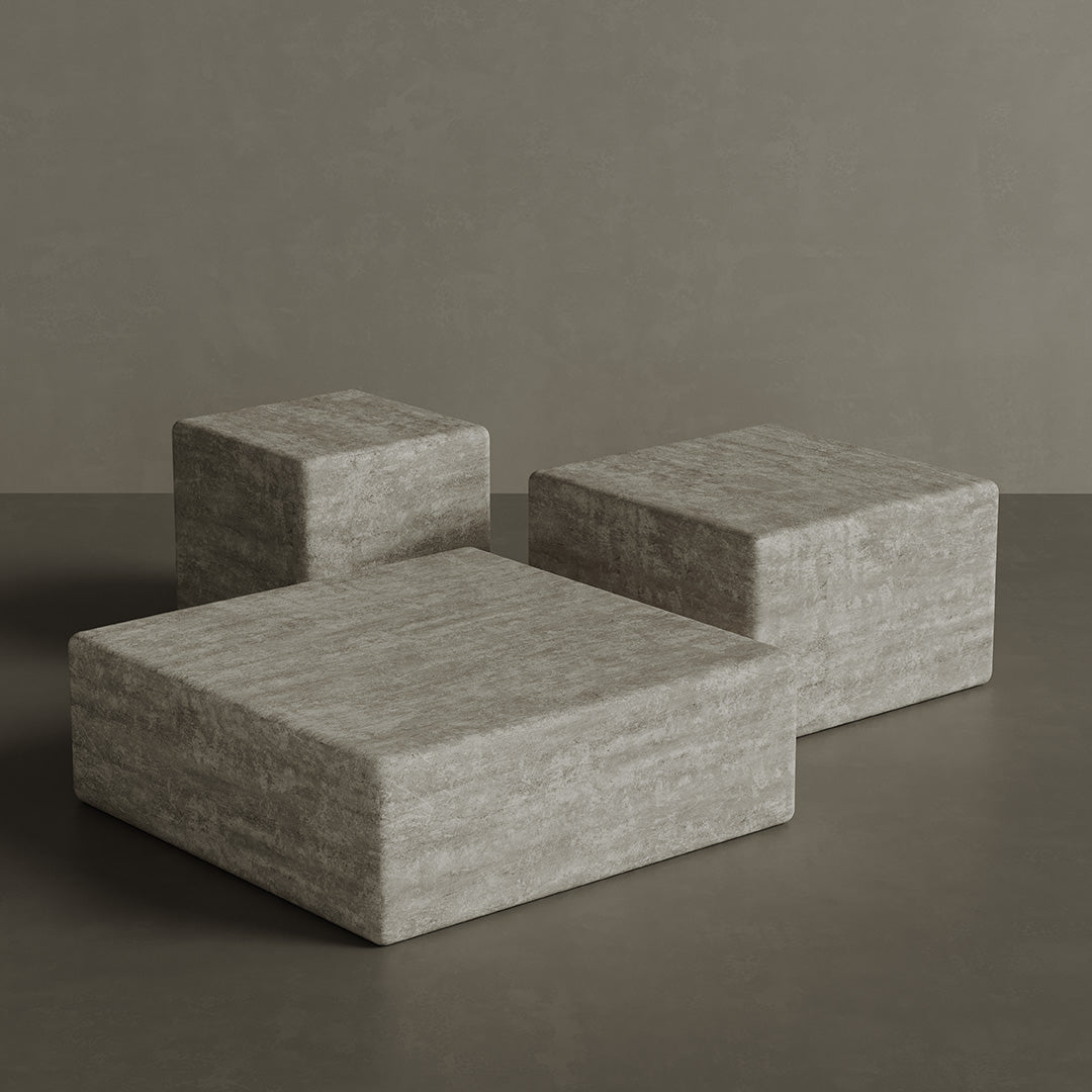 Alba Travertine Accent Table - White - 28/39/54cm - White travertine garden table