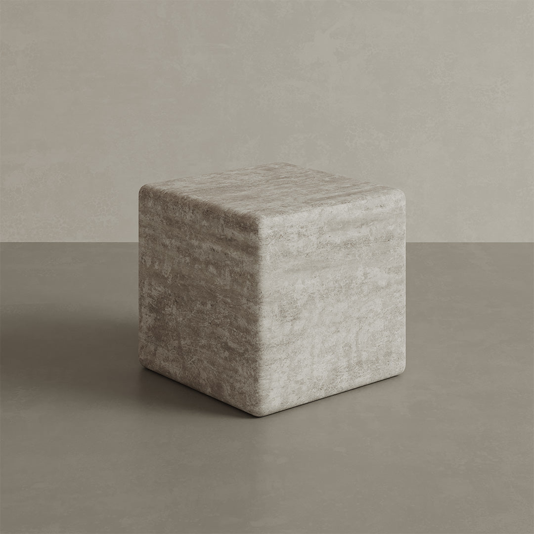 Alba Travertine Accent Table - White - 28/39/54cm - White travertine garden table