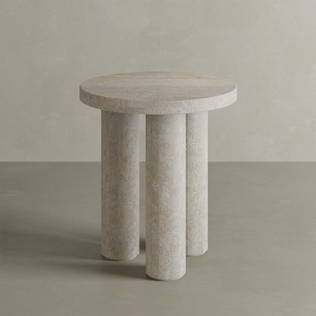 Aurelle White Travertine Side Table – 45cm - White filled travertine luxury side table image 1