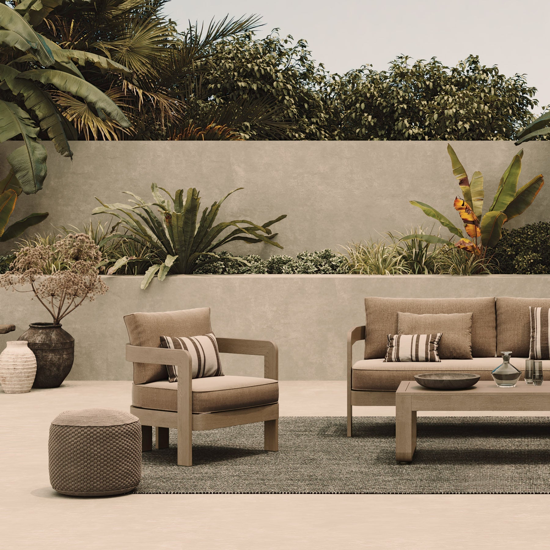 Avenna Oak-Effect Aluminium Outdoor Sofa - 3 Seat Wheat Canvas - 185cm outdoor lifestyle image 2