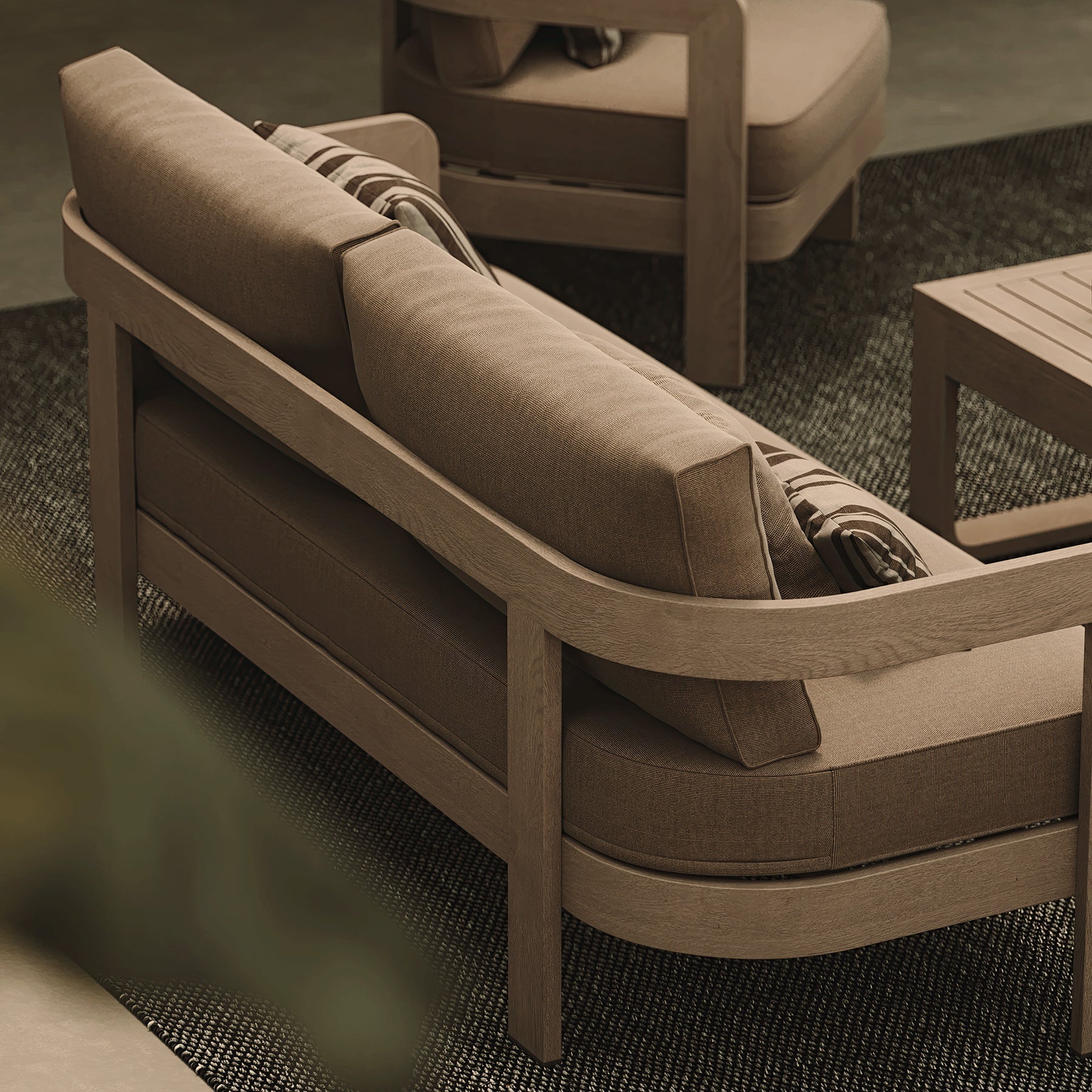 Avenna Oak-Effect Aluminium Outdoor Sofa - 3 Seat Wheat Canvas - 185cm outdoor lifestyle image 4