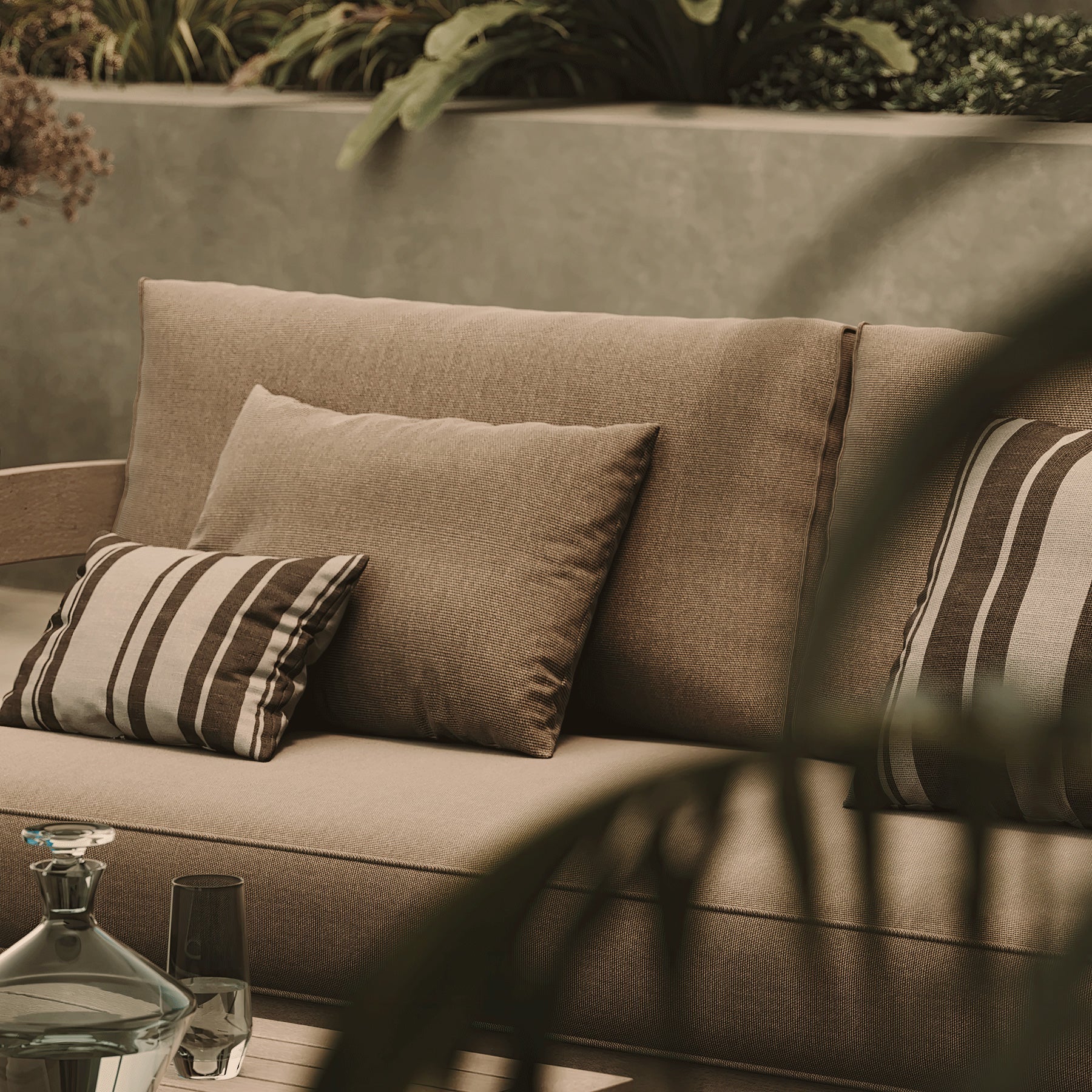 Avenna Oak-Effect Aluminium Outdoor Sofa - 3 Seat Wheat Canvas - 185cm outdoor lifestyle image 5