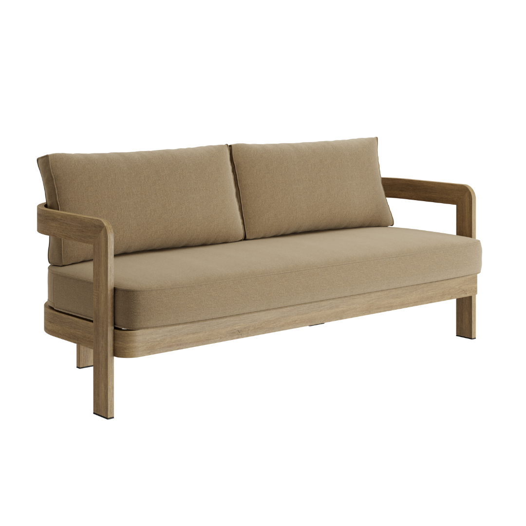 Avenna Oak-Effect Aluminium Outdoor Sofa - 3 Seat Wheat Canvas - 185cm outdoor lifestyle image 6