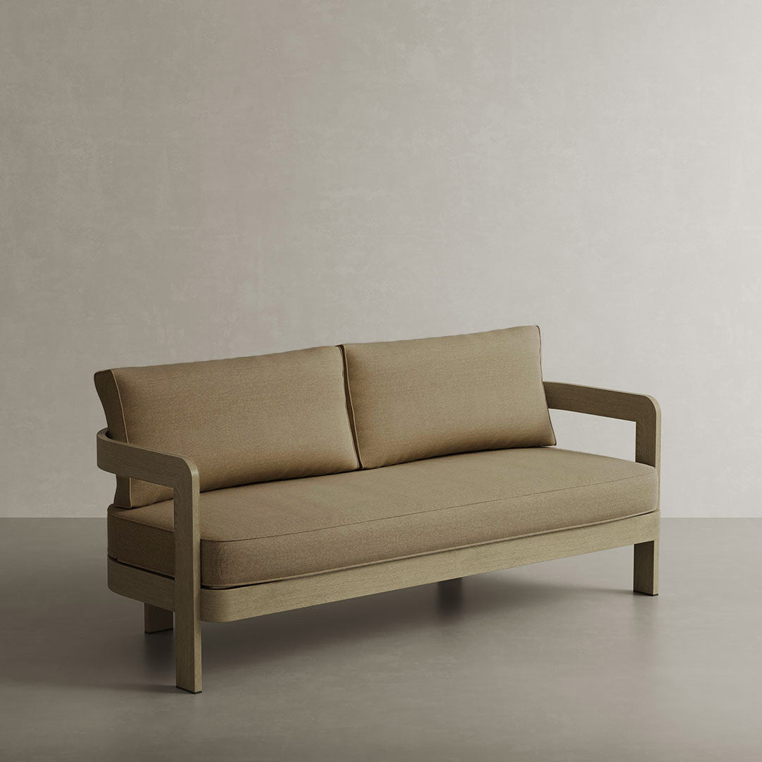 Avenna Oak-Effect Aluminium Outdoor Sofa - 3 Seat Wheat Canvas - 185cm outdoor lifestyle image 1