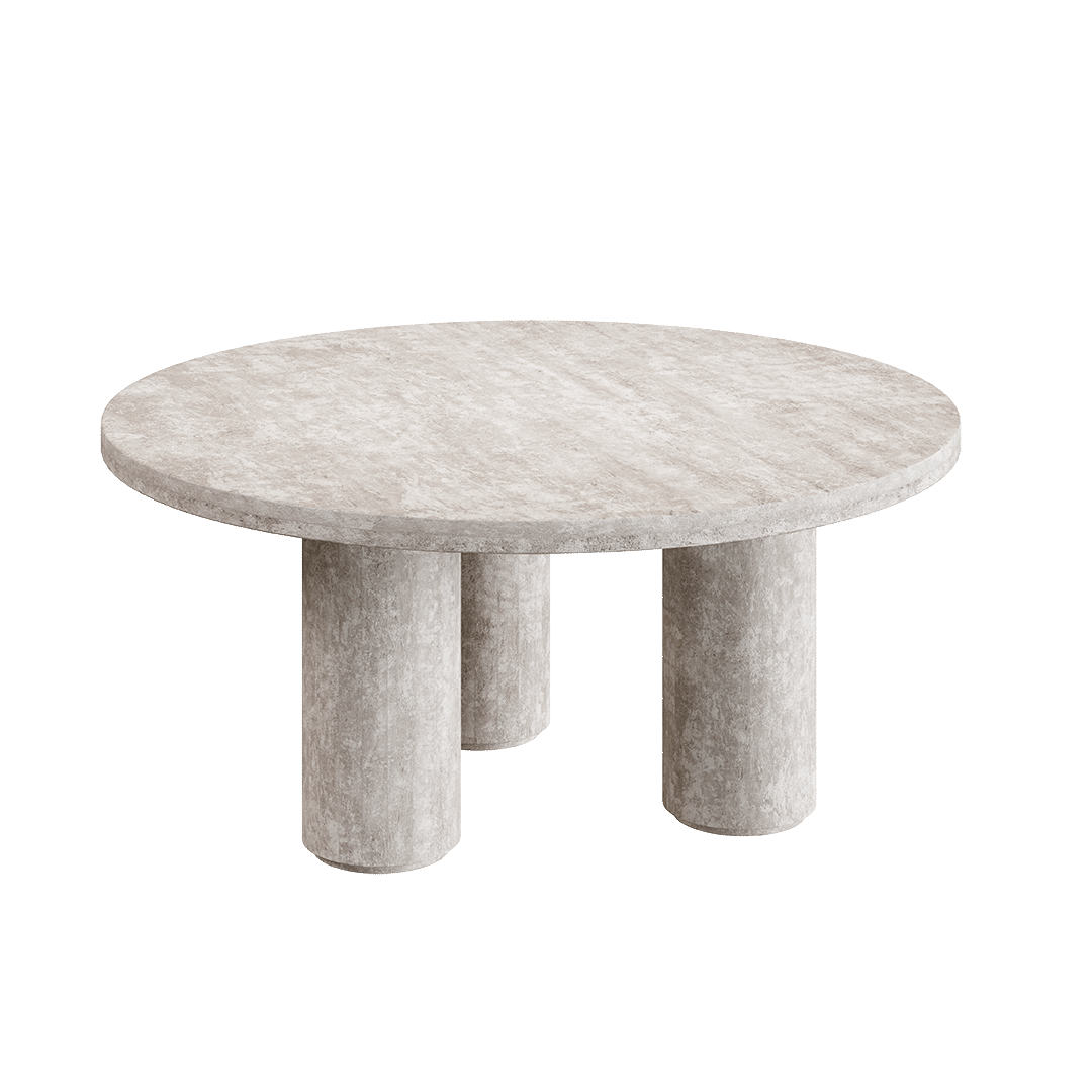 Avora Round Travertine Coffee Table - White - 90cm - White travertine garden table