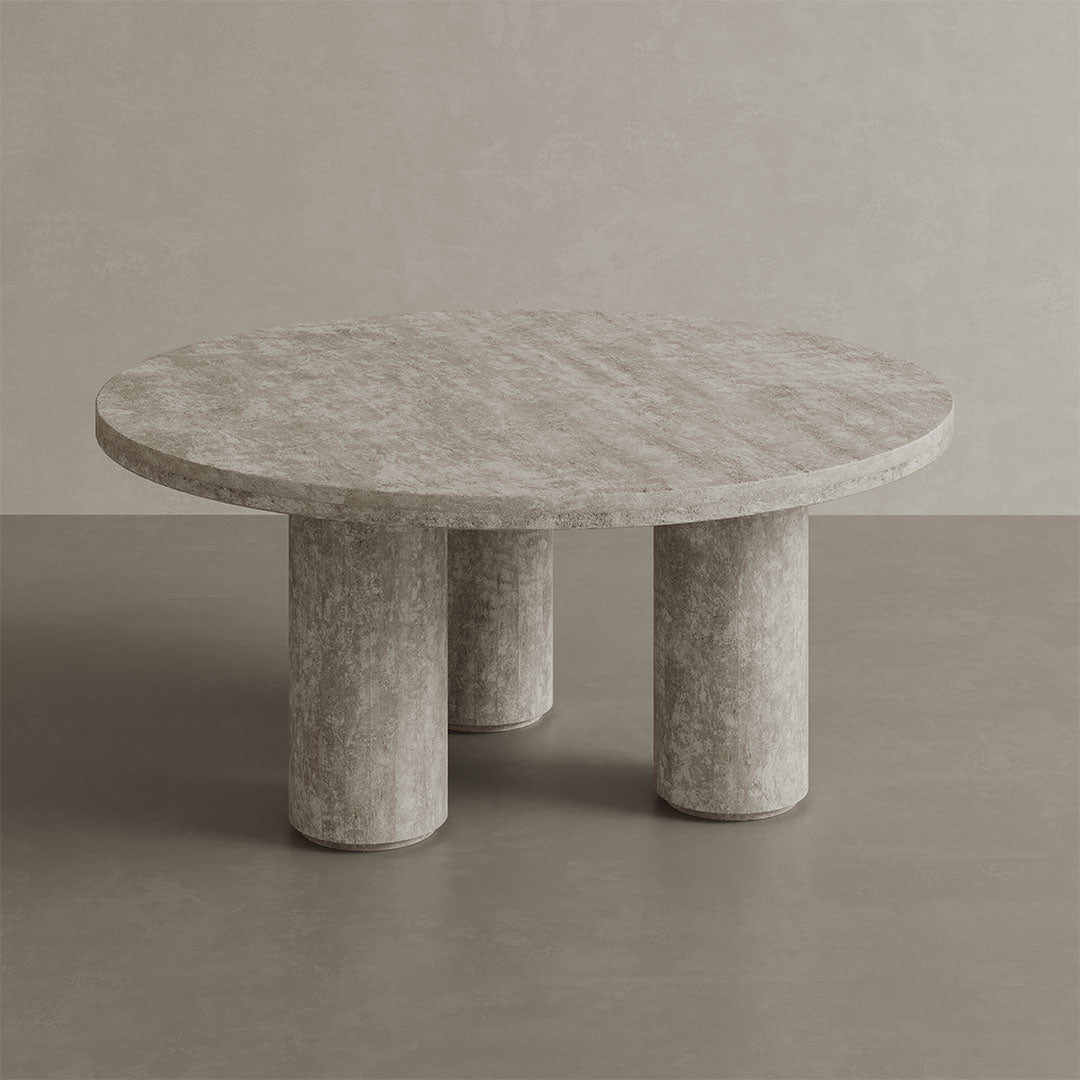 Avora Round Travertine Coffee Table - White - 90cm - White travertine garden table