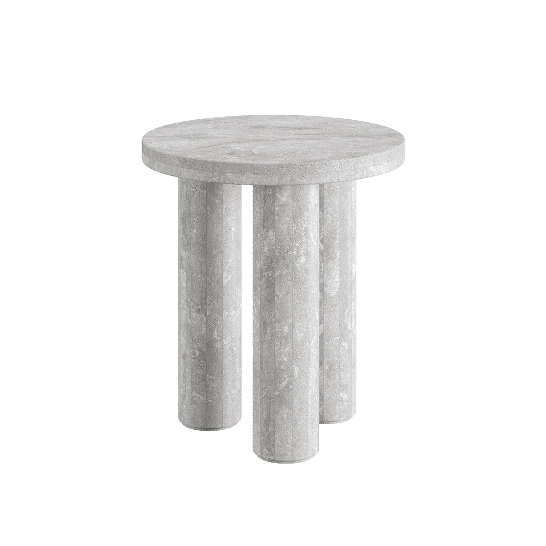 Cavelle Grey Travertine Side Table – 45cm - Grey filled travertine luxury side table image 2