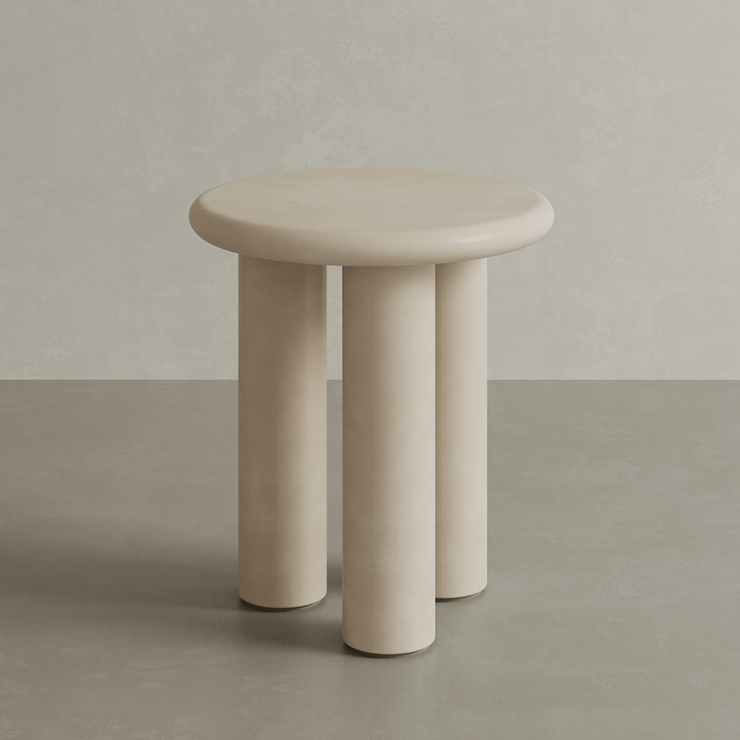Elara Bone Microskin Side Table – 45cm - Bone microskin luxury side table image 1