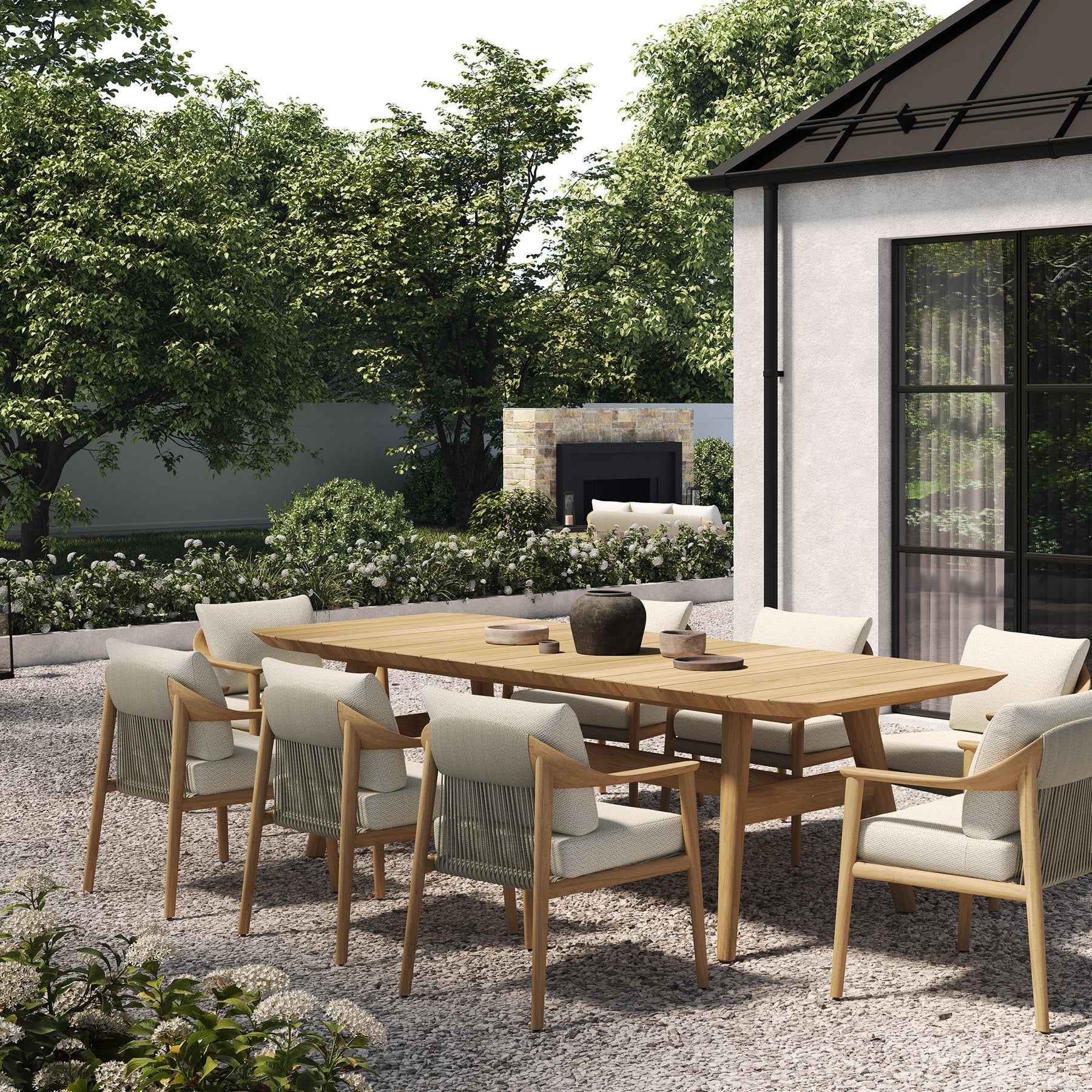 Elowen light teak outdoor dining table six and eight seater options view 5