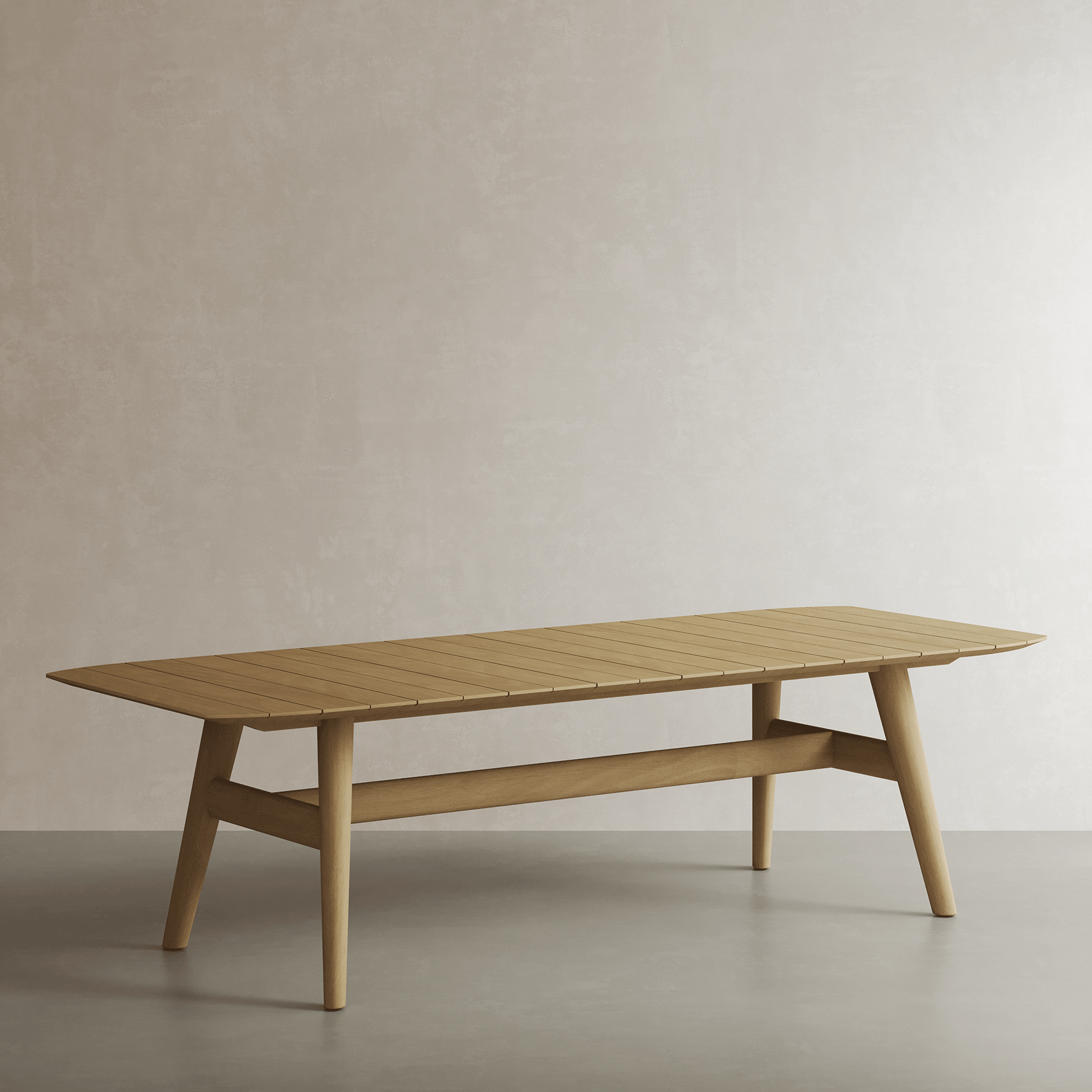 Elowen light teak outdoor dining table six and eight seater options view 1