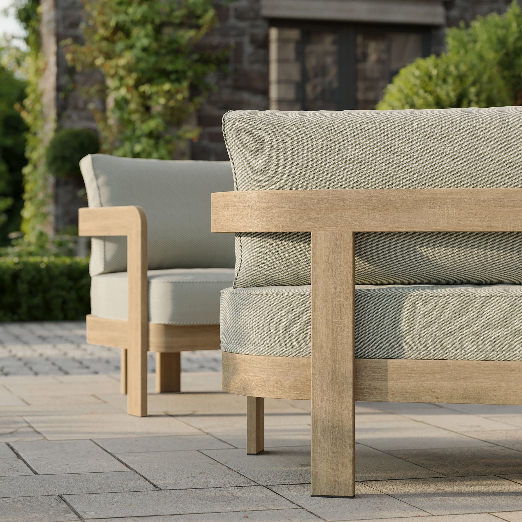 Lunara Oak-Effect Aluminium Outdoor Sofa - 3 Seat Sage Twill - 185cm outdoor lifestyle image 2