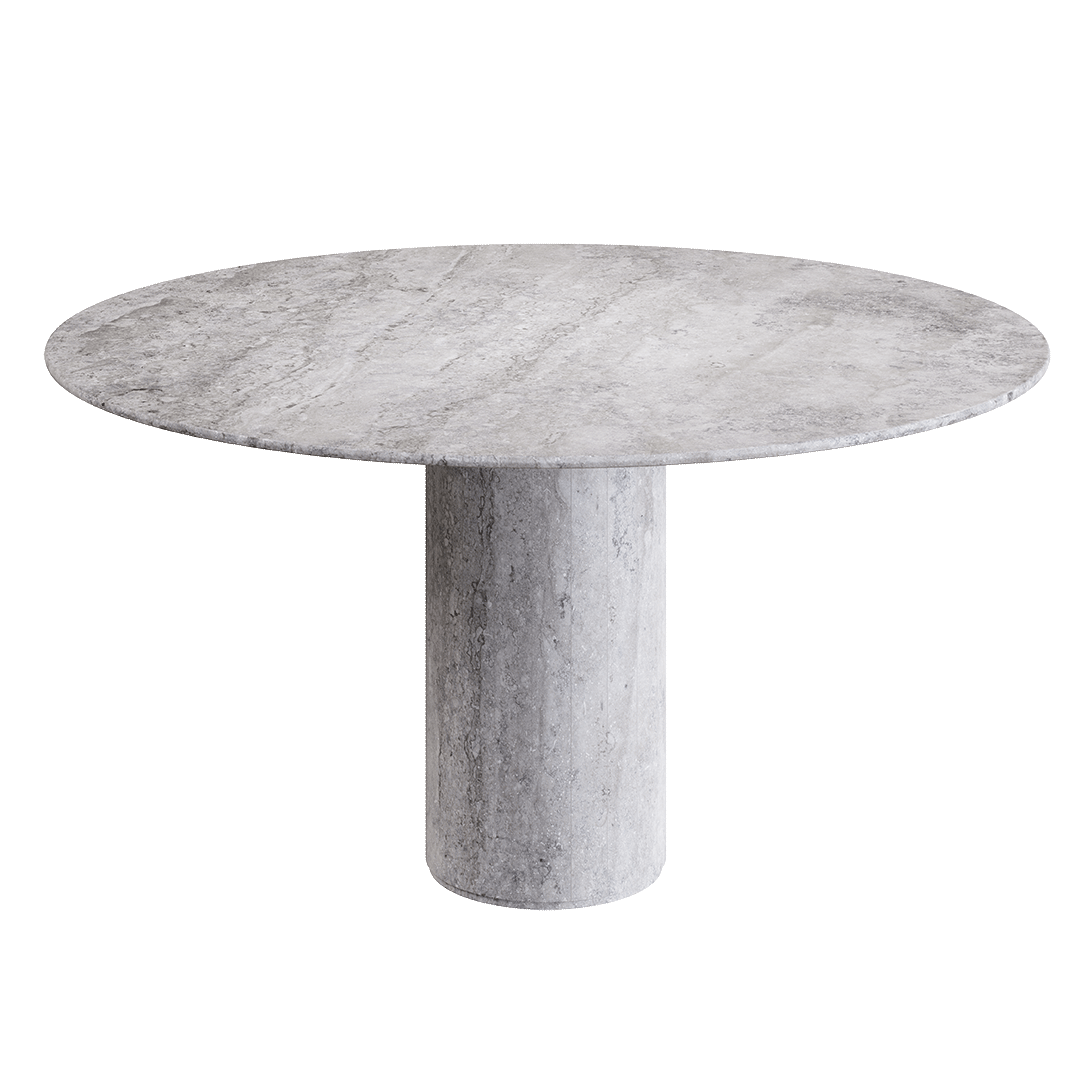 Lureno grey travertine round indoor outdoor dining table view 4