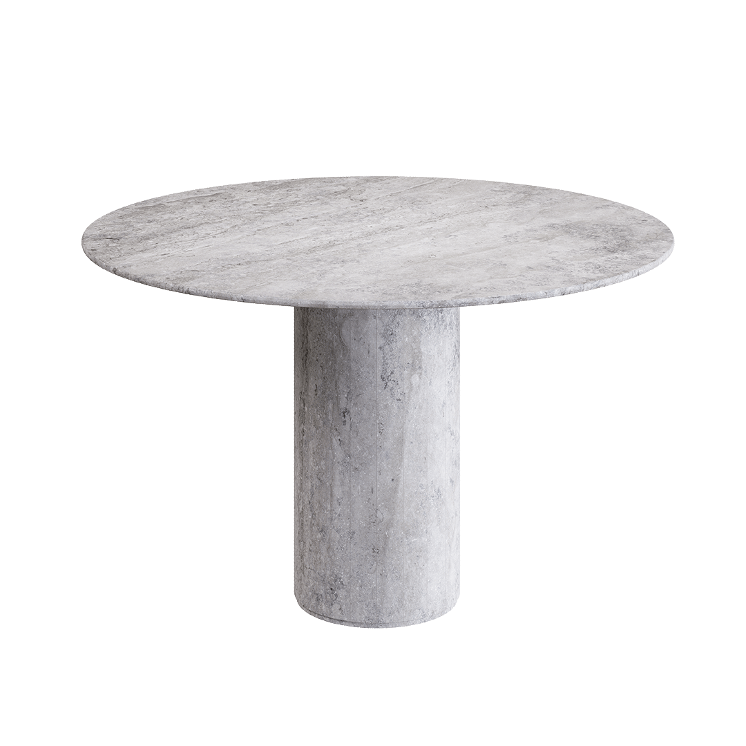 Lureno grey travertine round indoor outdoor dining table view 5