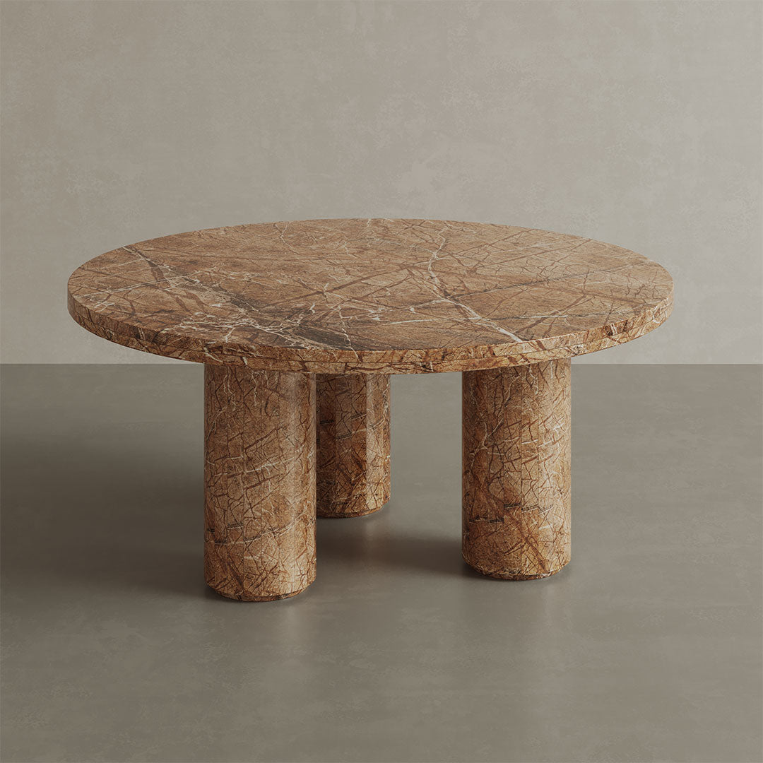 Marlowe Round Marble Coffee Table - Mocha - 90cm - Rainforest Brown marble garden table