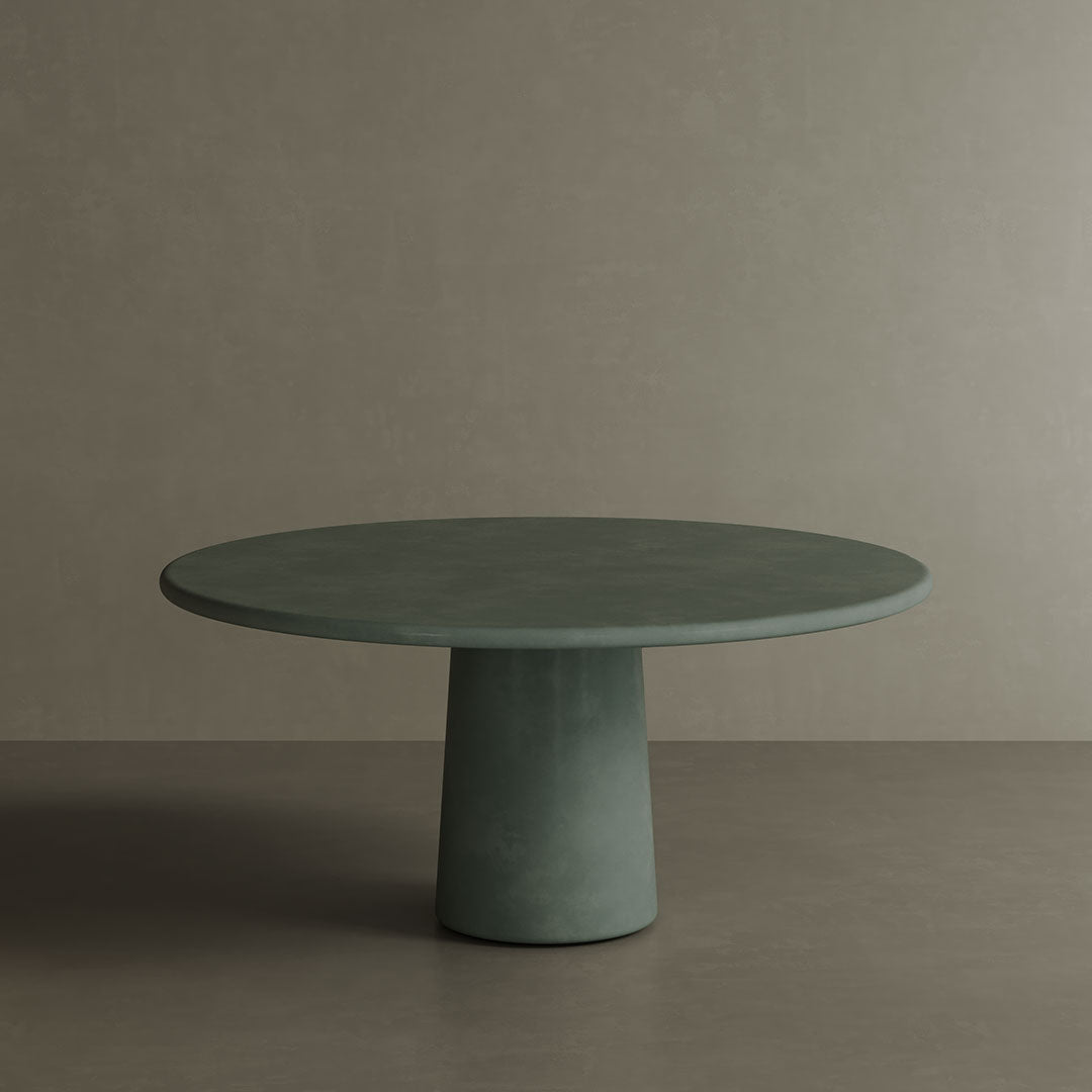 Mirelle moss green microskin 160cm round dining table view 1