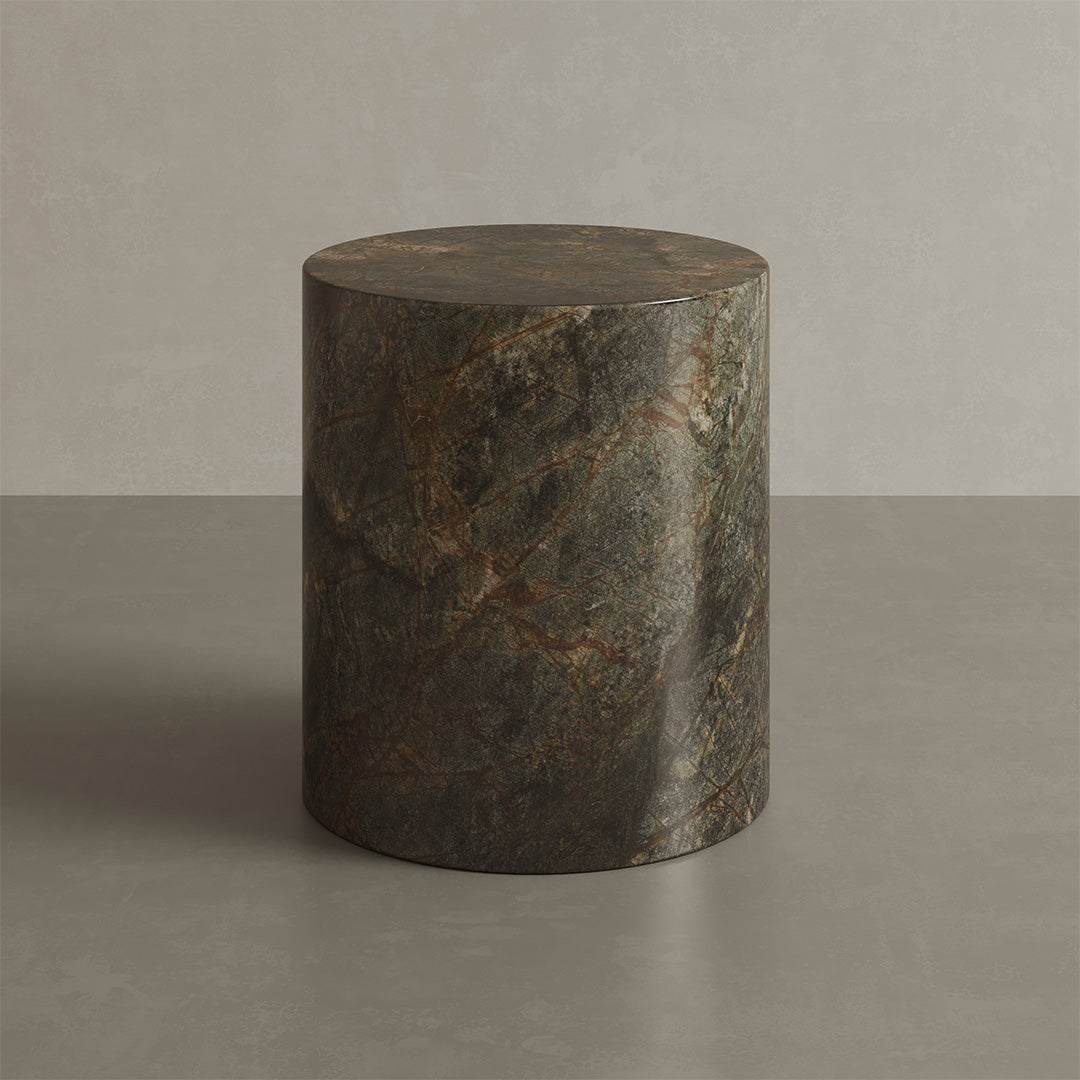 Montal Forest Green Marble Pedestal Side Table – 40cm - Forest green marble luxury side table image 1