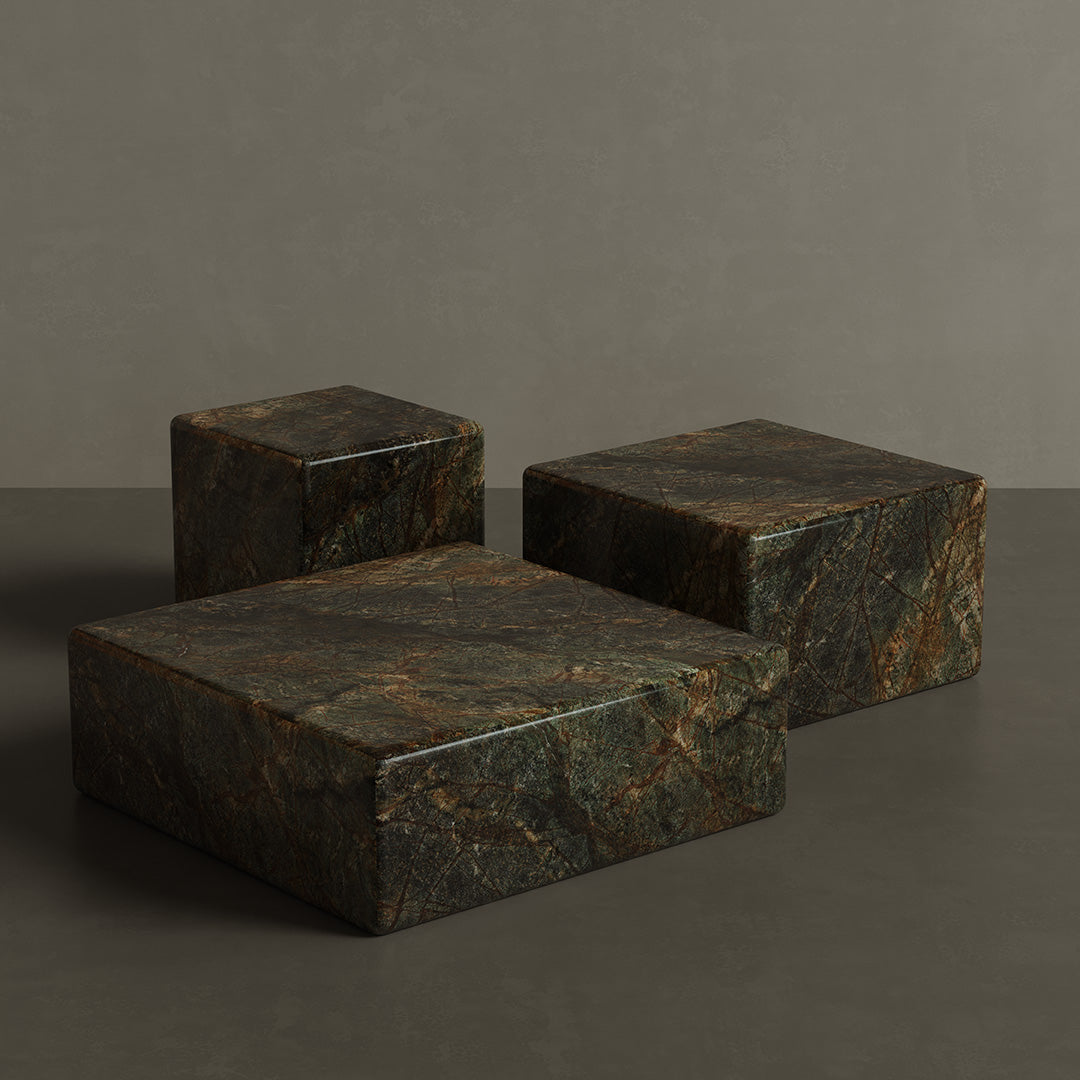 Neroli Marble Accent Table - Forest Green - 28/39/54cm - Forest Green marble garden table