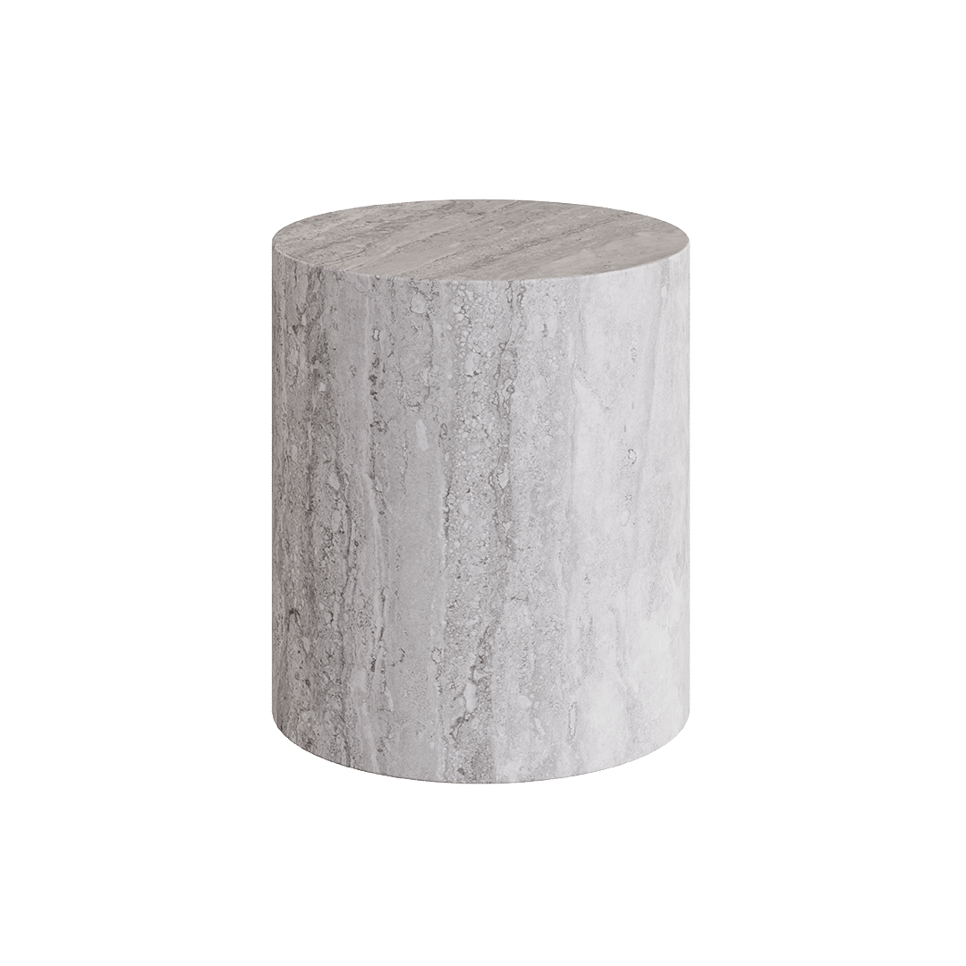 Orvani Grey Travertine Pedestal Side Table – 40cm - Grey filled travertine luxury side table image 2