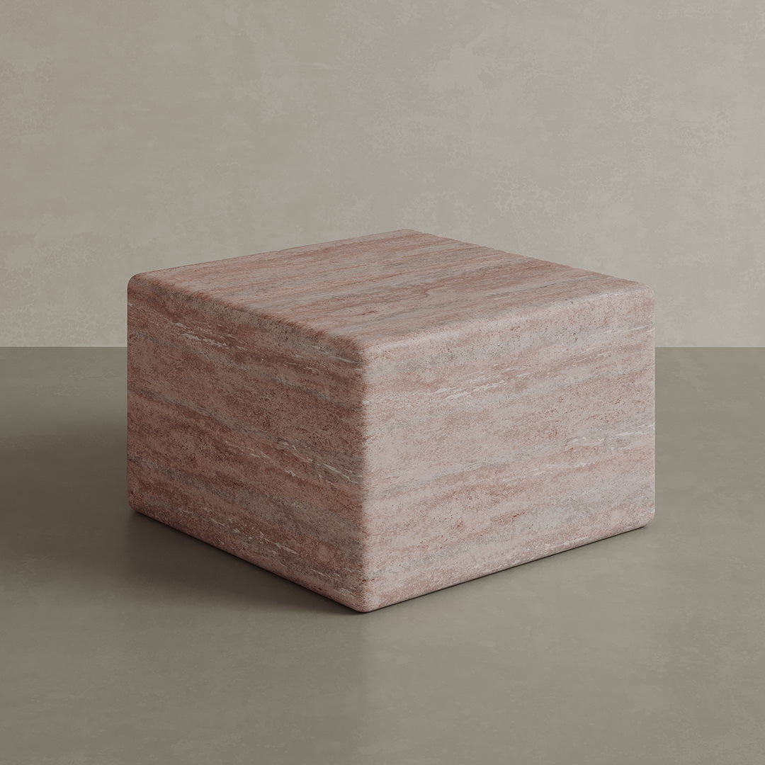 Ravello Travertine Accent Table - Red - 28/39/54cm - Red travertine garden table