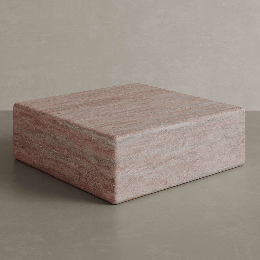 Ravello Travertine Accent Table - Red - 28/39/54cm - Red travertine garden table