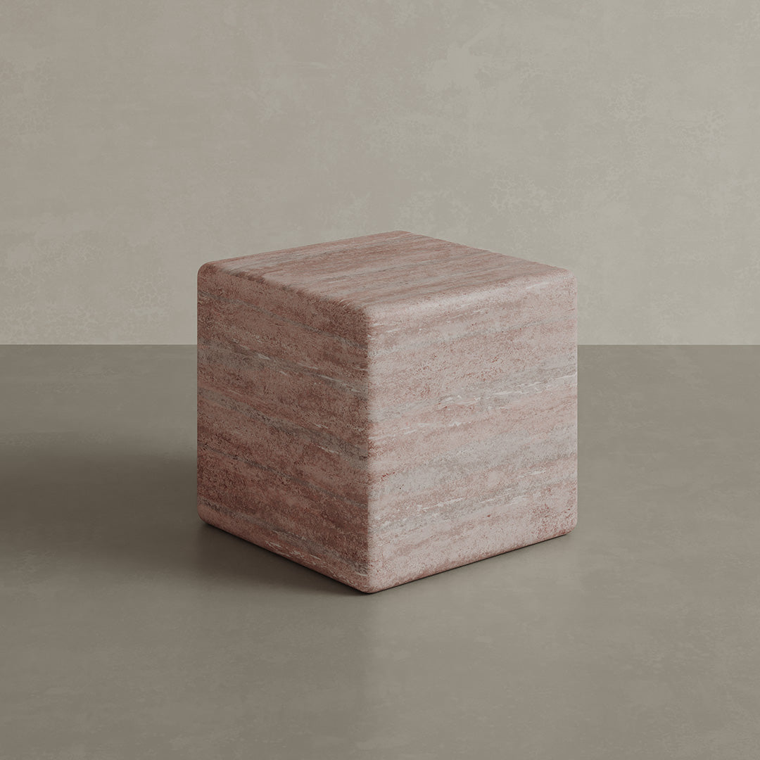 Ravello Travertine Accent Table - Red - 28/39/54cm - Red travertine garden table