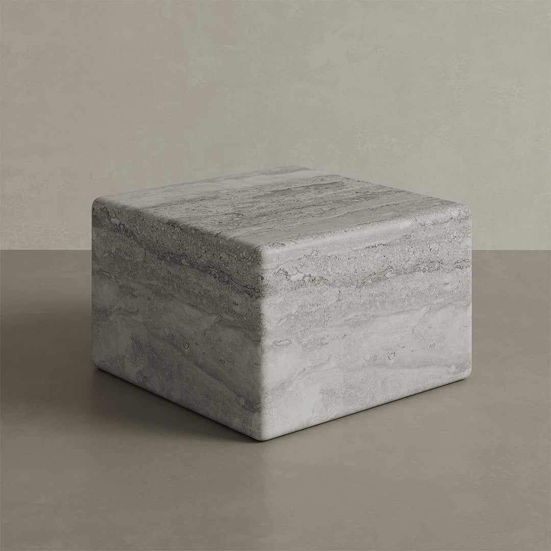 Solenne Travertine Accent Table - Grey - 28/39/54cm - Grey travertine garden table