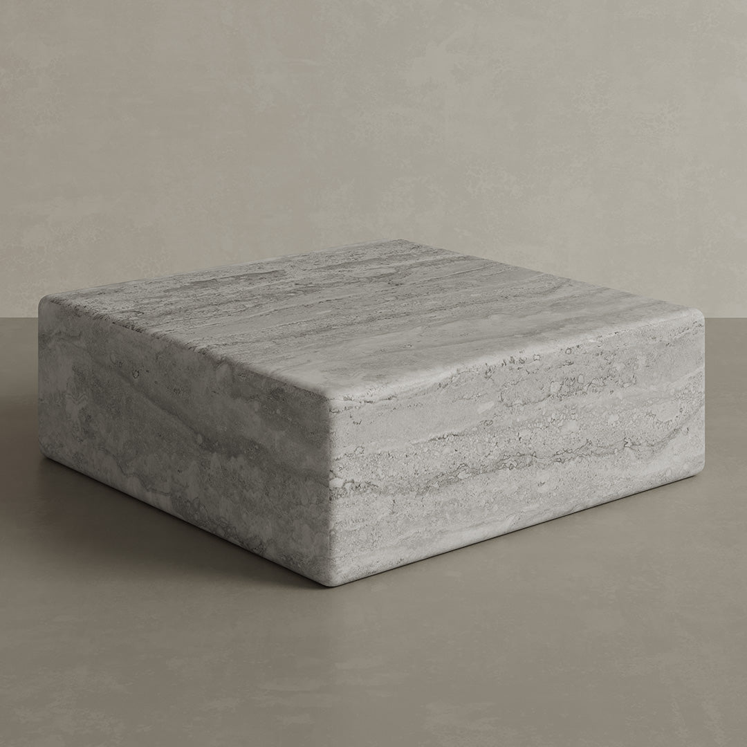 Solenne Travertine Accent Table - Grey - 28/39/54cm - Grey travertine garden table