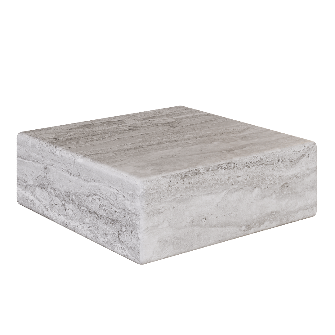 Solenne Travertine Accent Table - Grey - 28/39/54cm - Grey travertine garden table