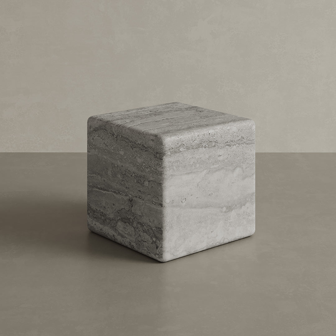Solenne Travertine Accent Table - Grey - 28/39/54cm - Grey travertine garden table