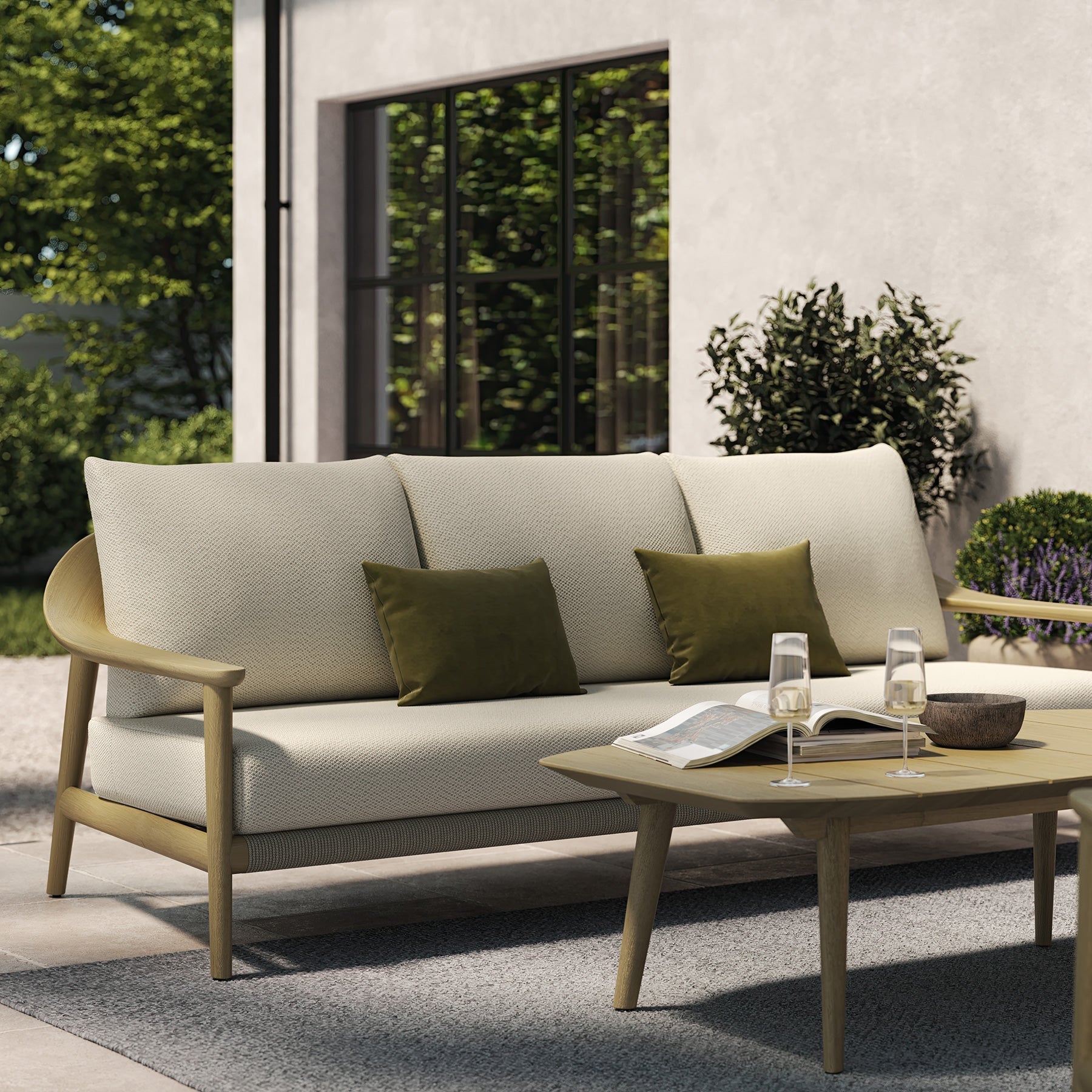 Tavera Light Teak Rope Outdoor Sofa - 3 Seat Oatmeal Weave - 230cm outdoor lifestyle image 2