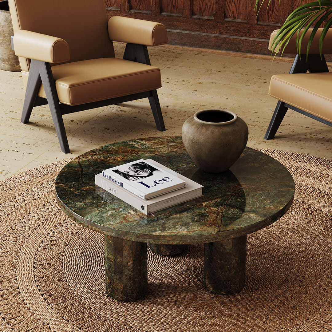 Verdelle Round Marble Coffee Table - Forest Green - 90cm - Forest Green marble garden table