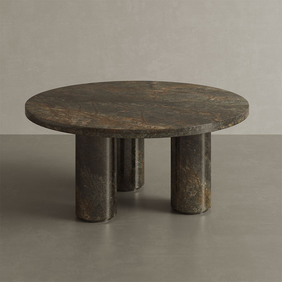 Verdelle Round Marble Coffee Table - Forest Green - 90cm - Forest Green marble garden table