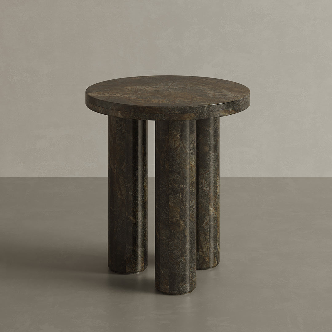 Verdora Forest Green Marble Side Table – 45cm - Forest green marble luxury side table image 1