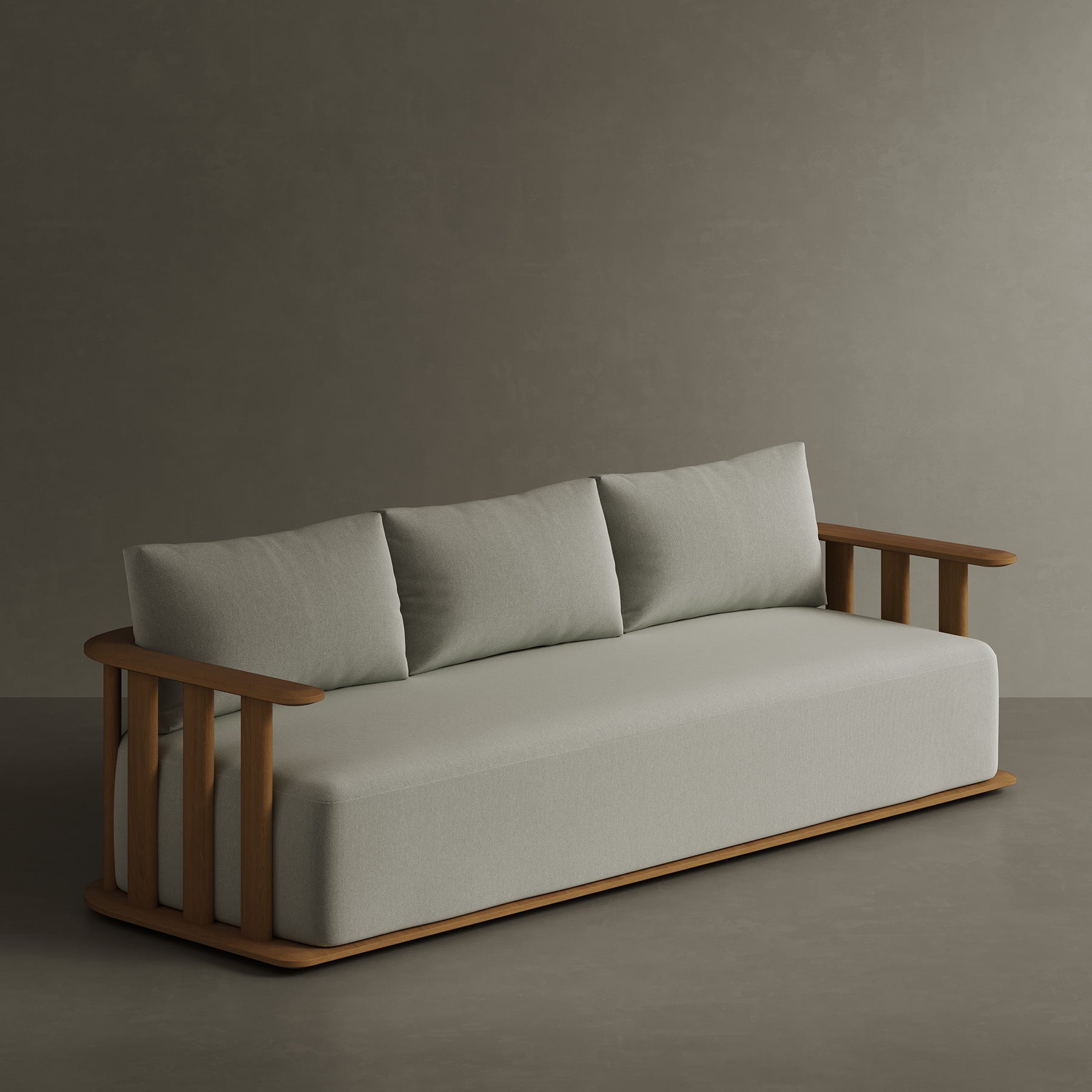 Virelle Medium Teak Outdoor Sofa - 3 Seat Oyster Canvas - 215cm outdoor lifestyle image 1